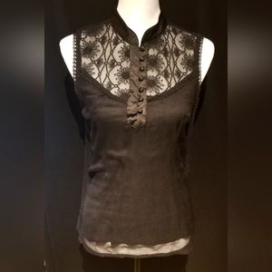 TwentyOne, black sleeveless blouse with button-up neck line, small